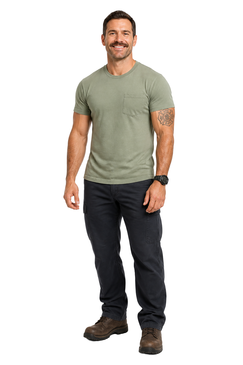 Off-duty firefighter standing